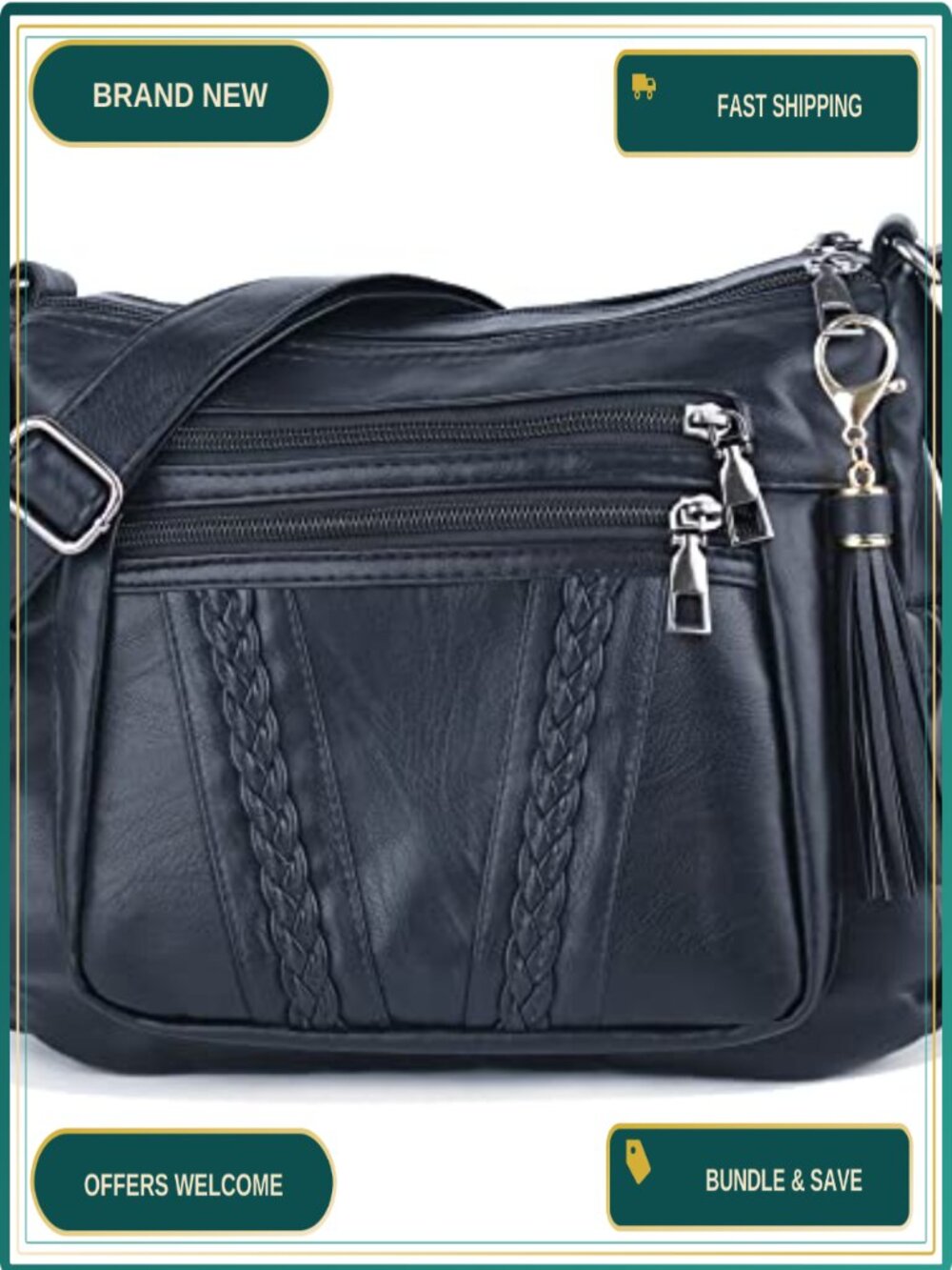 ELDA Crossbody Bag Soft PU Leather Multi Pocket Purse Adjustable Strap